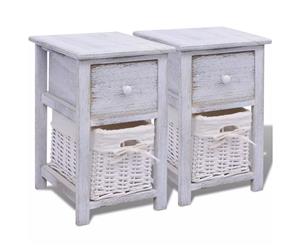 2x Bedside Cabinets Wood White Nightstands Bedroom Drawer Table Wood