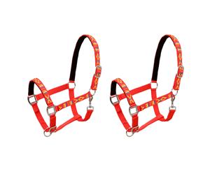 2x Head Collars for Horse Nylon Size Full Red Breakaway Halter Loop