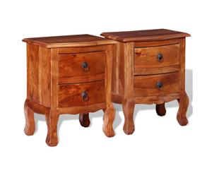 2x Solid Acacia Wood Nightstands with Drawers Brown Bedside Table Unit