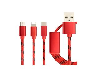 3 in 1 Multi USB Charger Charging Cable Cord For iPhone USB TYPE C Android Micro-Red