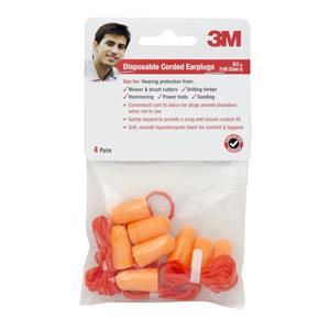 3M Safety Disposable Corded Earplugs - 4 Pairs