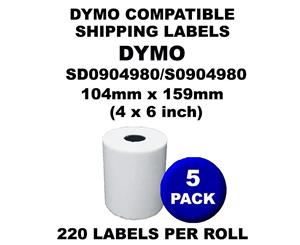 5 Rolls Dymo Compatible Direct Thermal Labels SD0904980 150mm x 100mm