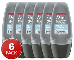 6 x Dove Men + Care Roll-On Antiperspirant Deodorant Clean Comfort 50mL