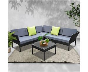 6pc Sofa Outdoor Furniture Set Wicker Rattan Lounge Setting Black Pool