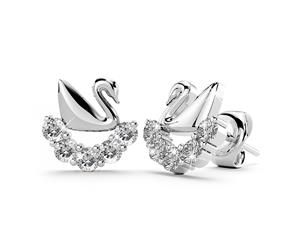 .925 Sterling Silver Swans Upon Stars Earrings-Silver