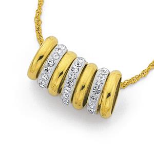 9ct Gold 45cm Plain & Crystal 7 Lucky Rings Necklace