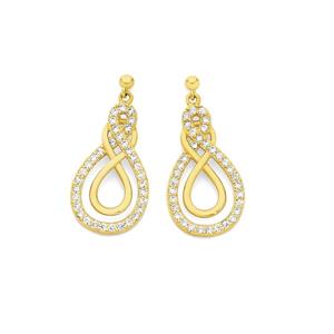 9ct Gold Cubic Zirconia Crossover Double Knot Stud Earrings