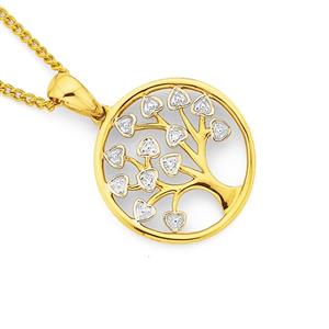9ct Gold Diamond Tree of Life in Circle Pendant