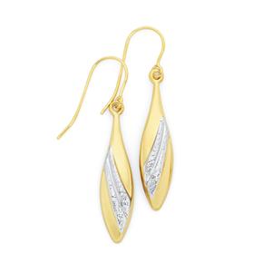9ct Two Tone Gold on Silver Swirl Pointed Drop Earrings