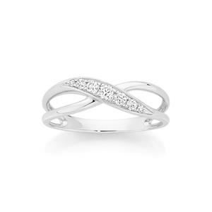 9ct White Gold Diamond Crossover Dress Ring