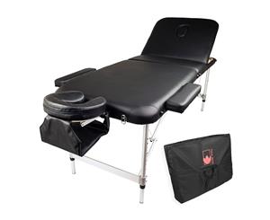 Aluminium Portable Beauty Massage Table Bed 3 Fold 75cm BLACK