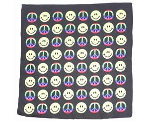 Bandana - Peace and Smiley Face Black Rainbow and Yellow 100% Cotton 55x55cm