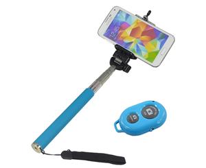 Bluetooth Remote Control Extendable Selfie Stick Monopod Iphone Samsung Htc Blue