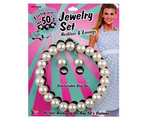 Bristol Novelty Flirtin With The 50S Necklace And Clip On Earrings Jewellery Set (White) - BN2483