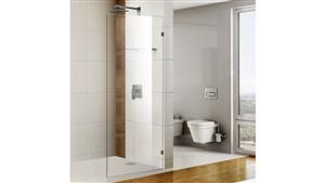 Cartia Yasmin 900mm Fixed Shower Panel with Matte Black Hinge