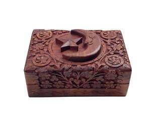 Carved Wooden Trinket Box - Star & Moon
