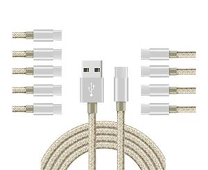 Catzon 1M 2M 3M 10Packs USB Type C Cable Nylon Braided Phone Cable Fast Charger Cable USB Cord -Gold Silver