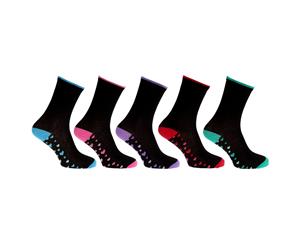 Cottonique Womens/Ladies Coloured Patterned Socks (Pack Of 5) (Black/Assorted Coloured Hearts) - W527