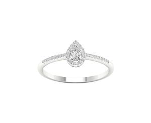 De Couer 9KT White Gold Pear Diamond Halo Promise Ring (1/5CT TDW H-I Color I2 Clarity)