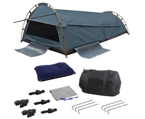 Derk King Single Swag Camping Swags Canvas Tent Deluxe Aluminum Poles Bag Navy