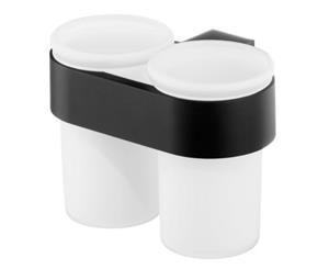Double Tempered Glass Toothmug Toothbrush Cup Bathroom Black Powder Coated Zamak