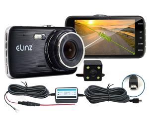 Elinz Dash Cam Dual Camera Reversing Recorder Car DVR Video 170 FHD 1296P 4.0 LCD