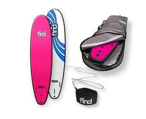FIND 8Ɔ" TuffPro MiniMal PINK Soft Surfboard Softboard + Cover + Leash Package - Pink