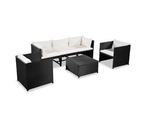 Garden Sofa Set 18 Piece Poly Rattan Black and Cream White Chair Table
