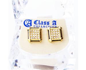 Gold Bling Iced Out Earrings - PAVE SQUARE - Gold