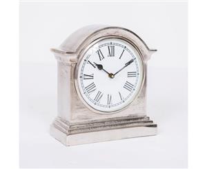 HUTT Large Table Clock with Round White Face Black Numerals and Arms and Nickel Finish