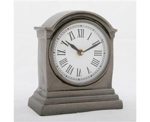 HUTT Small Table Clock with Round White Face Black Numerals and Arms and Black Nickel Finish