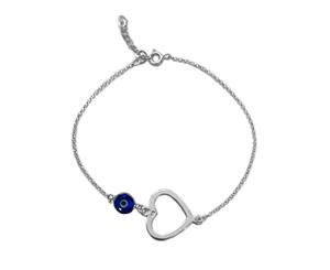Heart Theme Double Sided Evil Eye Adjustable Anklet In Rhodium Plated Sterling Silver9.5" to 11" - White