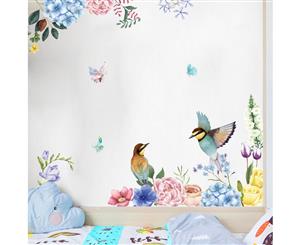 Ink Birds and Flowers Decals Wall Sticker (Size 110cm x 94cm)