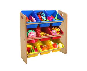 Lenoxx 70cm Wooden Kids Shelf Storage Organiser with 9 Bins
