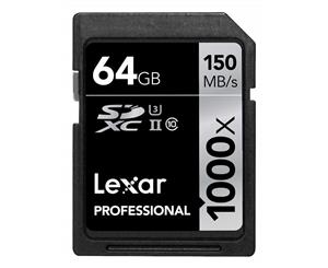 Lexar Professional 1000x 64GB SDXC UHS-II Card - Upto 150MB/s U3 C10 V60 LSD64GCRBAP1000