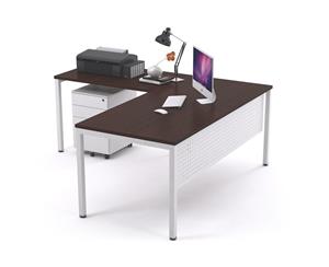 Litewall 2000 - Manager Desk L-Shaped White Square Leg Office Furniture [1600L x 1550W] - wenge white modesty