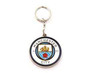 Manchester City Fc Official Metal Football Crest Keyring (White/Blue) - SG8096