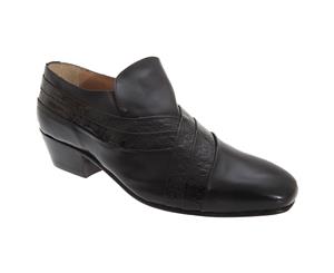 Montecatini Mens Folded Vamp Tab Full Leather Reptile Shoes (Black) - DF857
