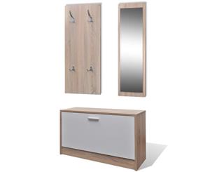 Oak 3-in-1 Wooden Shoe Cabinet Set White Home Organiser Shelf Storage