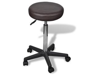 Office Stool Brown PU Leather Adjustable Salon Swivel Bar Chair Home