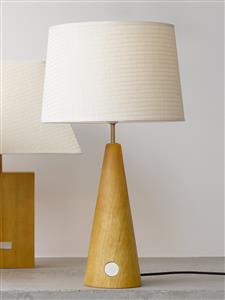 Otway Conical Touch Lamp in Teak Wood and White Shade
