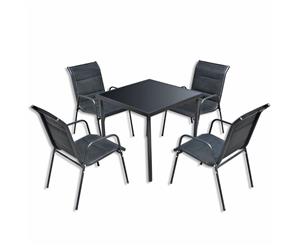 Outdoor Dining Set 5 Piece Black Patio Furniture Table Stackable Chair