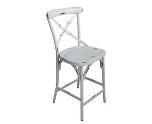 Outdoor French Provincial Cross Back Bar Stool In Vintage White - Outdoor Aluminium Chairs