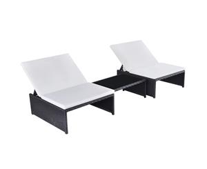 Outdoor Lounge Set 2-Seater Rattan Wicker Black Garden Bed Chair Table