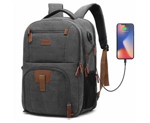POSO 17.3 Inch Laptop Travel Backpack Computer Bag-Canvas Grey