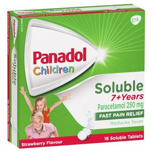 Panadol Children 7+ Years Fever and Pain Relief Soluble Tablets Strawberry 16 Pack