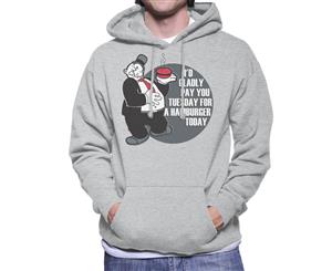 Popeye Wimpy Hamburger Quote Men's Hooded Sweatshirt - Heather Grey