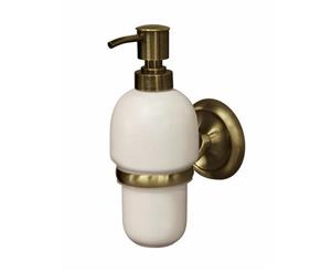 Retro Bathroom Antique Brass Wall Mounted Grip + Liquid Soap Ceramics Dispenser