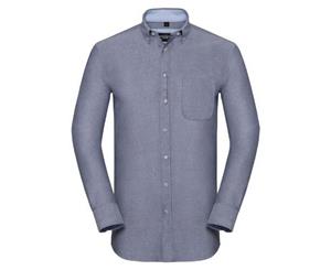 Russell Collection Mens Long Sleeve Tailored Oxford Shirt (Oxford Navy/Oxford Blue) - RW7047