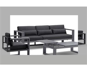 Santorini 3 Seater Outdoor Aluminium Lounge - Outdoor Aluminium Tables - Charcoal with Denim cushion